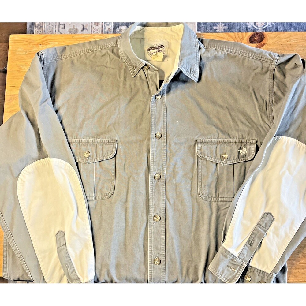 Winchester Outdoor Shirt XL Button Front Cotton Hunting Reenforced Elbows